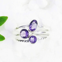 925 Sterling Silver Natural Purple Amethyst Ring Handmade Birthstone Jewelry - £29.99 GBP