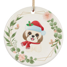 Cute Baby Shih Tzu Dog Lover Ornament Flower Wreath Christmas Gift Tree Decor - £11.78 GBP