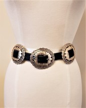 Brighton Gorgeous Vintage Concho Belt Size ~M/L Black Leather/Metall Silvertone - £31.95 GBP