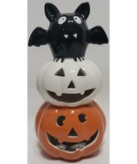 Spooky Village Halloween Light Up Jack O Lantern Pumpkin With Bat Decor ... - $36.62