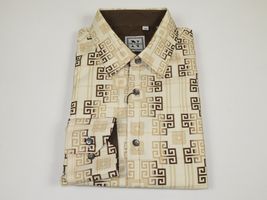 Mens Sports Shirt by DE-NIKO Long Sleeves Fashion Prints Soft Modal NK600 Khaki image 5