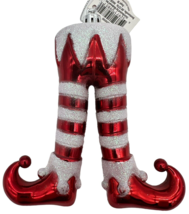 Red Striped Elf Legs Christmas Tree Ornament Decor 4.5 Plastic Holiday Time - $7.97