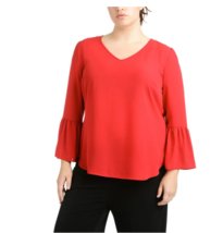 NY Collection Bell Sleeve Hi Low Blouse Red Plus Size 1X New With Tags - £12.69 GBP