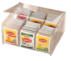 Clear Acrylic Tea Bag Box 6 Compartments Holds 84 Teabags Hinged Lid Sto... - €25,00 EUR