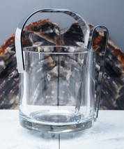 MCM Orrefors Sweden Modernist Crystal Ice Bucket Chiller Chrome Tongs Table - $48.61