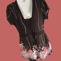 Vintage Top S stretchy Floral Boho Tie Back Retro Coquette tunic Suzie C... - $14.84