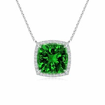 ANGARA Lab-Grown Cushion Emerald Halo Pendant Necklace in Silver (9mm,3 Ct) - £1,115.76 GBP