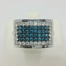 18k White Gold Ring with Natural White and Blue Diamonds - $1,500.53