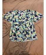 CAbi Trixie Top #6087 Large Blue &amp; Green Floral Short Flutter Sleeve Blouse - $396.14 MXN