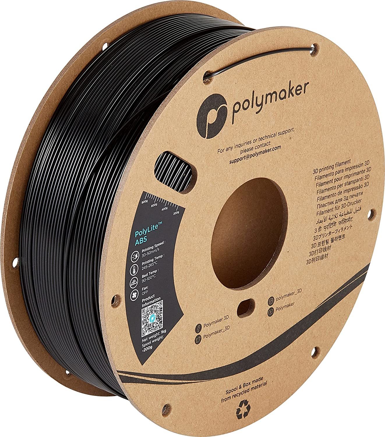 Polymaker ABS Filament 1.75mm Black ABS, 1kg Heat Resistant ABS Cardboar... - $33.99