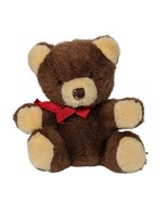 Russ Berrie Brown Olde Fashined Teddies Plush Red Bow Stuffed Animal 5.25&quot; - $13.86