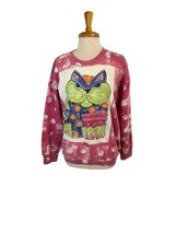 Women&#39;s  Pink Painted Multicolor Cat Long Sleeve T-Shirt Size L Hanes - £14.62 GBP