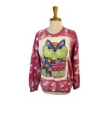 Women&#39;s  Pink Painted Multicolor Cat Long Sleeve T-Shirt Size L Hanes - £14.65 GBP