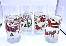 Libbey Winter Village Christmas Glasses Set Lot 4 Vintage Dickens High Ball - £43.74 GBP