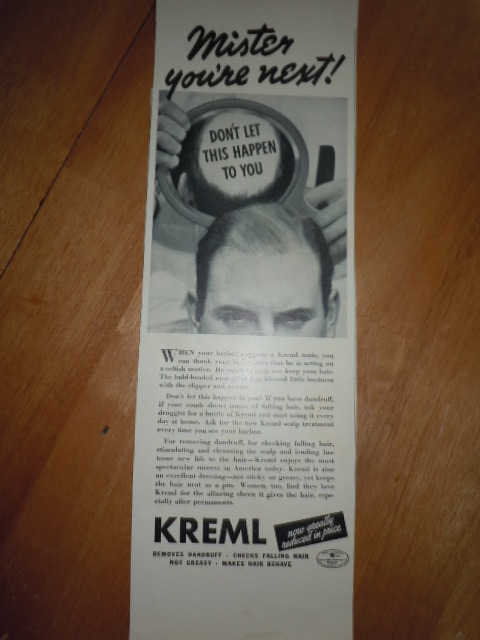 Primary image for Kreml Removes Dandruff Print Magazine Ad 1937