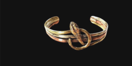 Vintage Mixed Metals Mexico Coiled Snake Bracelet Cuff - £22.39 GBP