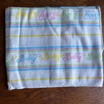 Vintage Riegel Receiving Baby Blanket Pastel Blue Pink Yellow Stripe Cursive - £22.31 GBP