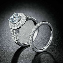 Bridal Ring Set 2.90Ct Cushion Cut Simulated Diamond 14k White Gold in Size 7.5 - £245.62 GBP