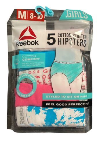 Primary image for Reebok Girls Size M 8-10 Cotton Hipster 5-Pack Stretch Panties Nip