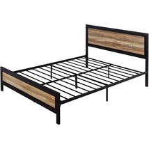 Queen Industrial Metal Wood Rivet Platform Bed Frame w/ Headboard and Footboard - $6,903.53 MXN