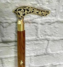 Antique Brass Victorian Handle Wooden Vintage Style Walking Stick Cane Designer - £29.79 GBP