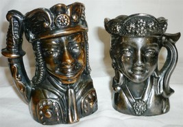 UNIQUE VINTAGE PEWTER BRONZE TOBY HEAD FIGURAL MUGS SET OF 2 KNIGHT &amp; LA... - $116.00