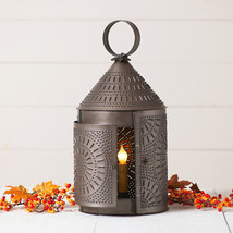 17-Inch Fireside Lantern in Kettle Black Punched Tin Electric - £83.69 GBP