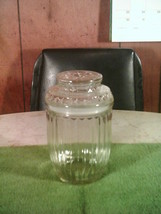 Vintage Anchor Hocking Ribbed Optic Prism Glass Apothecary Jar Starburst Lid 7&quot; - £12.01 GBP