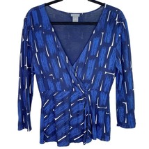 Ann Taylor Blue Print Faux Wrap Top Shirt Size XS Womens - $6.92