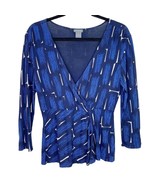 Ann Taylor Blue Print Faux Wrap Top Shirt Size XS Womens - £5.51 GBP