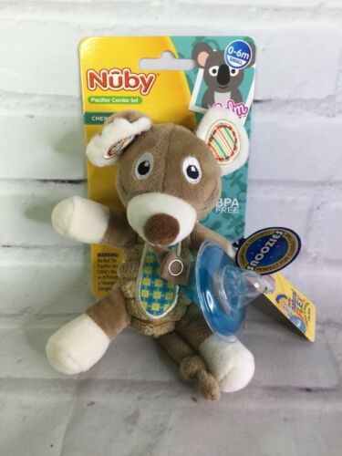 Nuby Snoozies Mouse Brown Plush Pacifier Combo Set Cherry Shape BPA Free NEW - $24.25