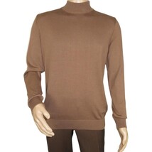 Men's Sweater Knit By BRANGO Turkey Mock Neck Cotton Blend 21050 Coffee image 8