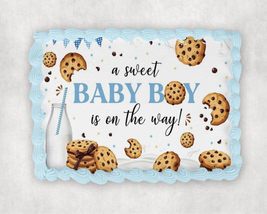 10" by 8" A Sweet Baby Boy Is On The Way Chocolate Cookie Baby Shower Th... - $17.47