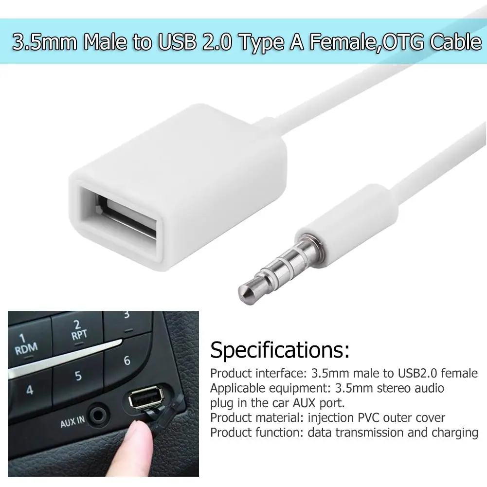 3.5mm Car Audio AUX to USB Type A OTG Converter Adapter Cable - £9.92 GBP