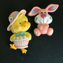 Vintage Lot of Cute Yellow Chick w Pearl Bead Easter Egg Basket &amp; Pink Bunny Rab - £5.45 GBP