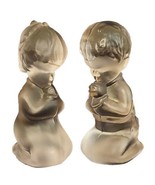 Vintage Fenton Praying Girl and Boy Pair Frosted Glass Figurine Lot Clear