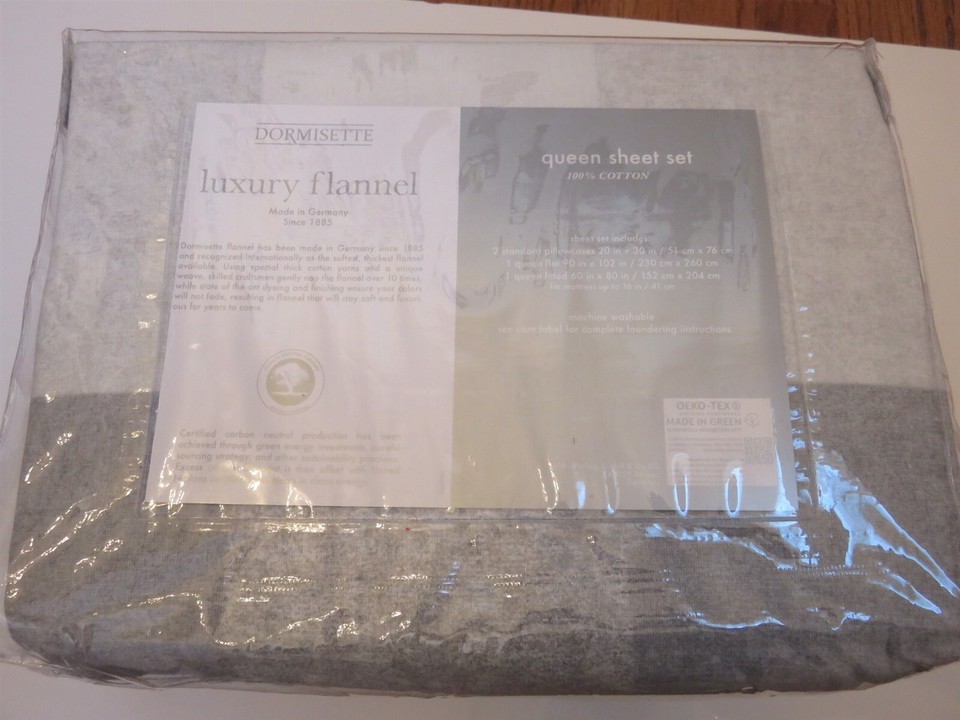 Dormisette Luxury German Cotton Flannel 4P Queen Sheet set grey plaid check Item image 4