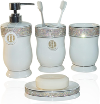 Bathroom Accessories Set 4 Pcs-Ceramic Gift Set Soap Dispenser Pump &amp; Toothbrush - £31.82 GBP