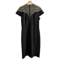 Tadashi Shoji Black Asher Embellished Illusion Neoprene Bodycon Sheath Dress L - £77.97 GBP