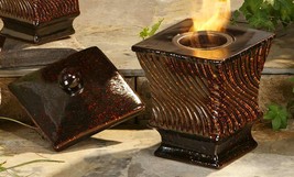 Candle Holder with Stainless Steel Cup and Lid Ceramic Square 10.8" High Brown image 2