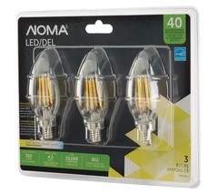 NOMA B11 E12 Base Dimmable LED Light Bulbs, 2700K, 350 Lu, Soft White, 40W, 3-pk - £6.77 GBP