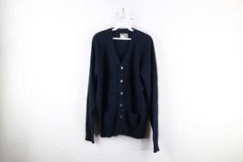 Vintage 70s Mens Size XL Blank Knit Kurt Cobain Cardigan Sweater Navy Blue - £55.15 GBP