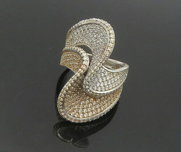 925 Sterling Silver  - Cubic Zirconia Encrusted Swirl Band Ring Sz 7 - RG17252 - $63.37