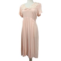 Expo Petite shirt dress 14 women&#39;s Pink 1980&#39;s belted lace collar pleated - £25.69 GBP