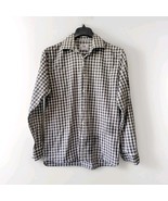 Hickey Freeman Button Shirt Mens Medium Brown White Check 100% Cotton - $19.99