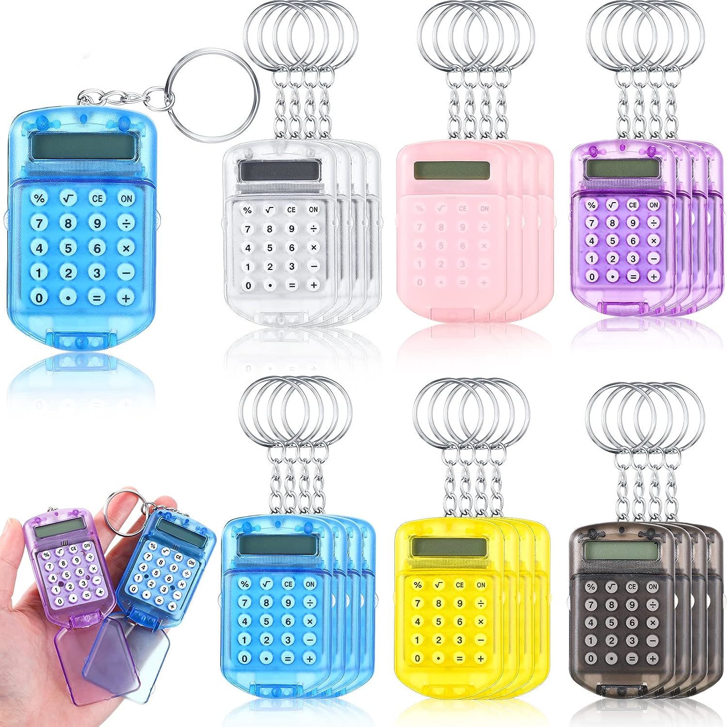 Primary image for Mini Tiny Clear Flip Portable Calculator Bulk Colored 8 Digit, 24 Pcs.