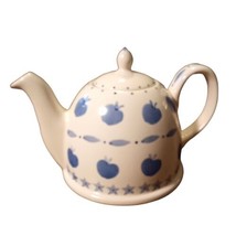 Herman Dodge &amp; Son Inc Apples Stars White Blue Teapot with Lid Porcelain Ceramic - £22.38 GBP