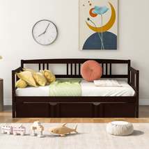 Twin Size Daybed Wood Bed with Twin Size Trundle,Espresso - £257.29 GBP