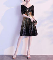 Black Gold Sequin Midi Dress Women Short Sleeve Plus Size Sequin Midi Dress image 7