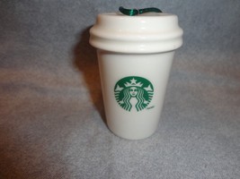 Starbucks 2011 Green And White To Go Cup Ornament Ceramic No Packaging - $8.86